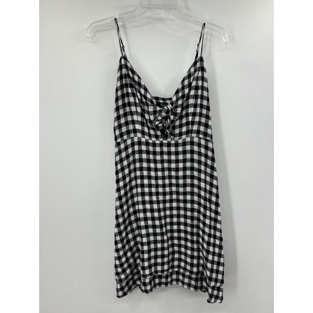 Rails August Black Gingham Linen Blend Tie Front Mini Dress Small